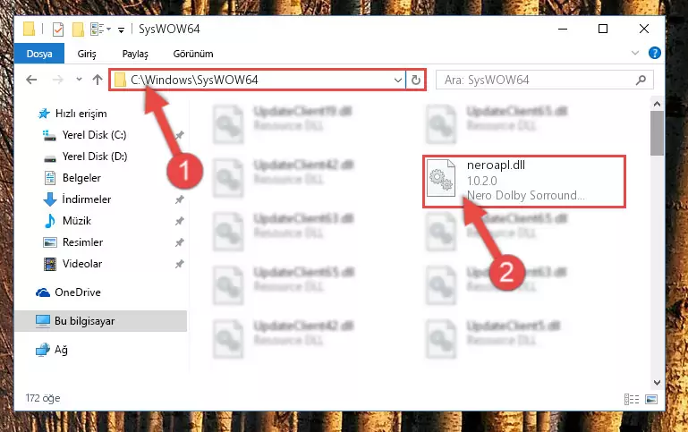 Neroapl.dll dosyasını Windows/sysWOW64 dizinine kopyalama
