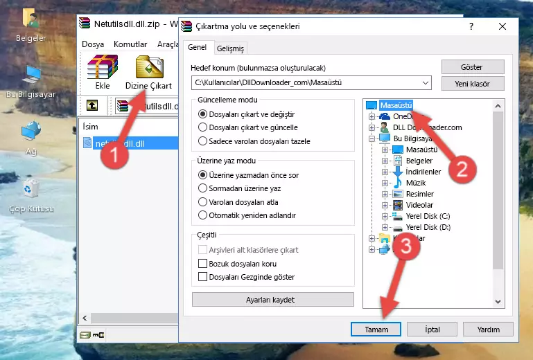 Netutilsdll.dll dosyasını Windows/System32 dizinine kopyalama