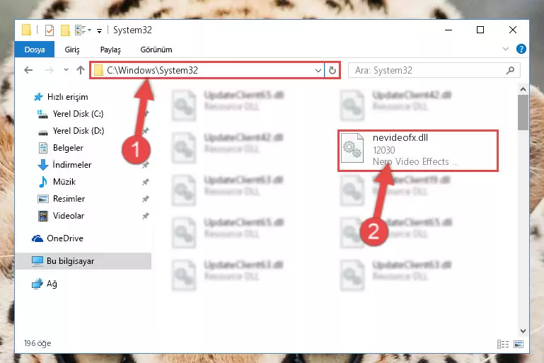 Nevideofx.dll dosyasını Windows/System32 dizinine kopyalama