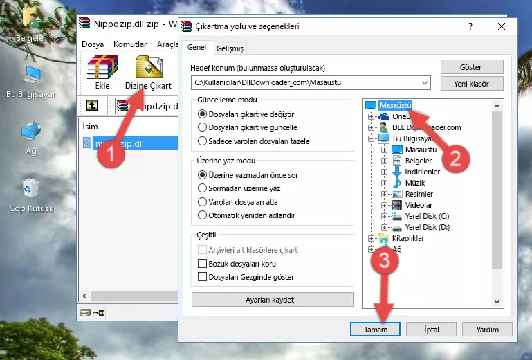 Nippdzip.dll dosyasını Windows/System32 dizinine kopyalama