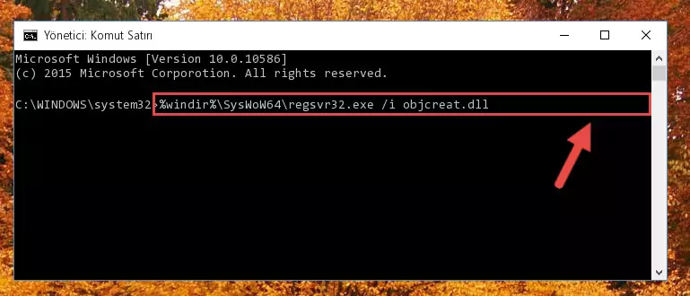 Objcreat.dll kütüphanesinin bozuk kaydını Kayıt Defterinden kaldırma (64 Bit için)