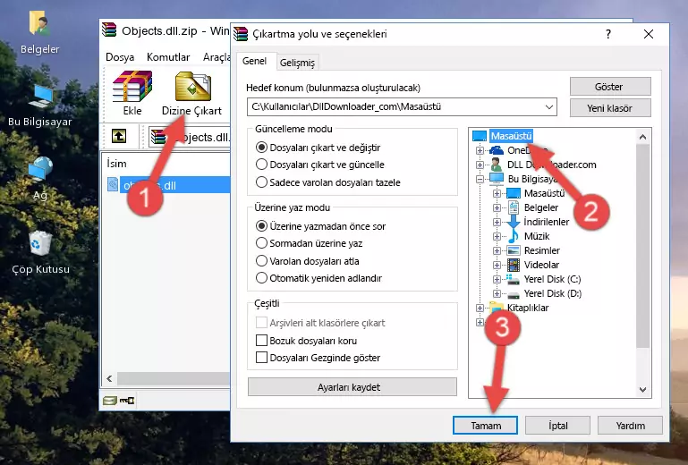 Objects.dll kütüphanesini Windows/System32 klasörüne kopyalama