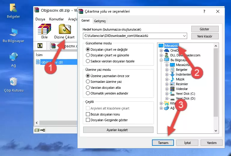 Objpscnv.dll kütüphanesini Windows/System32 klasörüne kopyalama