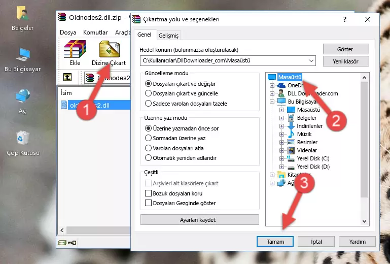 Oldnodes2.dll dosyasını Windows/System32 dizinine yapıştırma