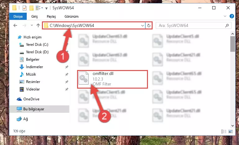 Omffilter.dll kütüphanesini Windows/sysWOW64 klasörüne kopyalama