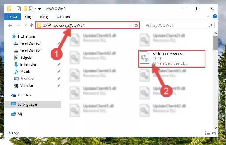 Onlineservices.dll kütüphanesini Windows/sysWOW64 klasörüne yapıştırma