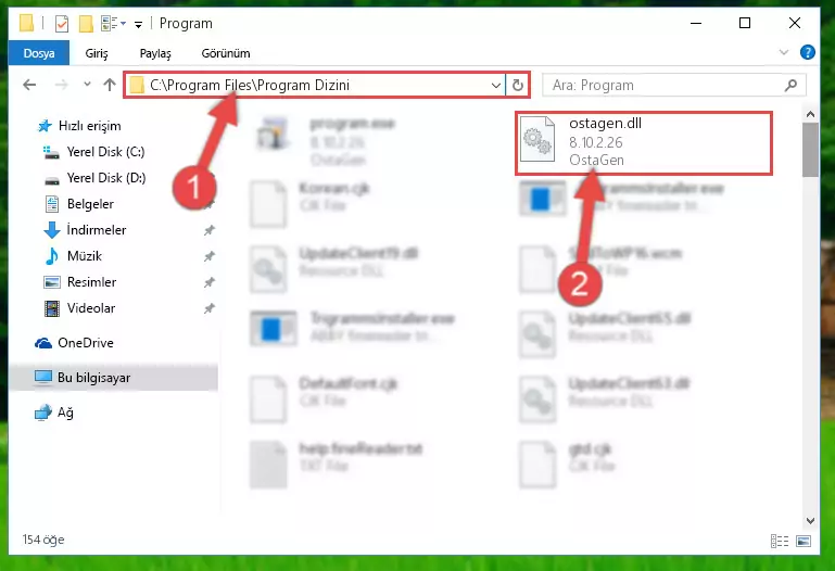 Ostagen.dll kütüphanesinin bozuk kaydını Windows Kayıt Defterinden kaldırma (64 Bit için)
