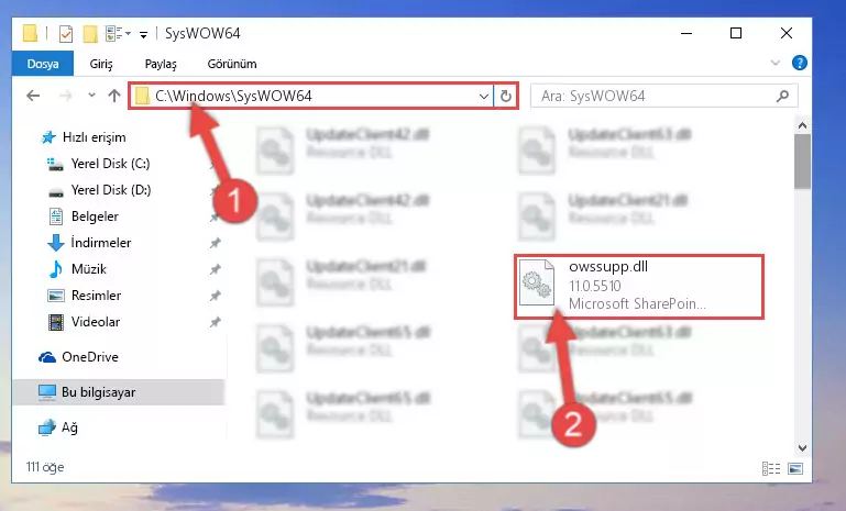 Owssupp.dll kütüphanesini Windows/sysWOW64 klasörüne yapıştırma