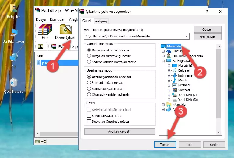 Pad.dll dosyasını Windows/System32 dizinine kopyalama
