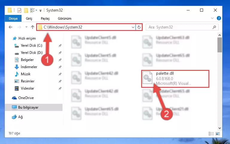 Palette.dll dosyasını Windows/System32 dizinine kopyalama