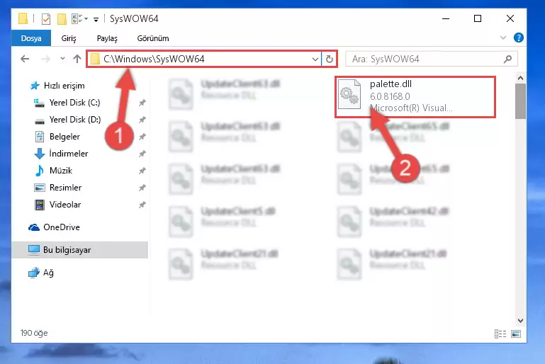 Palette.dll dosyasını Windows/sysWOW64 dizinine kopyalama