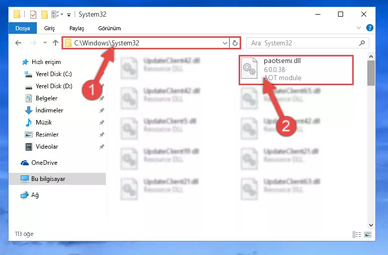 Paotsemi.dll dosyasını Windows/System32 dizinine kopyalama