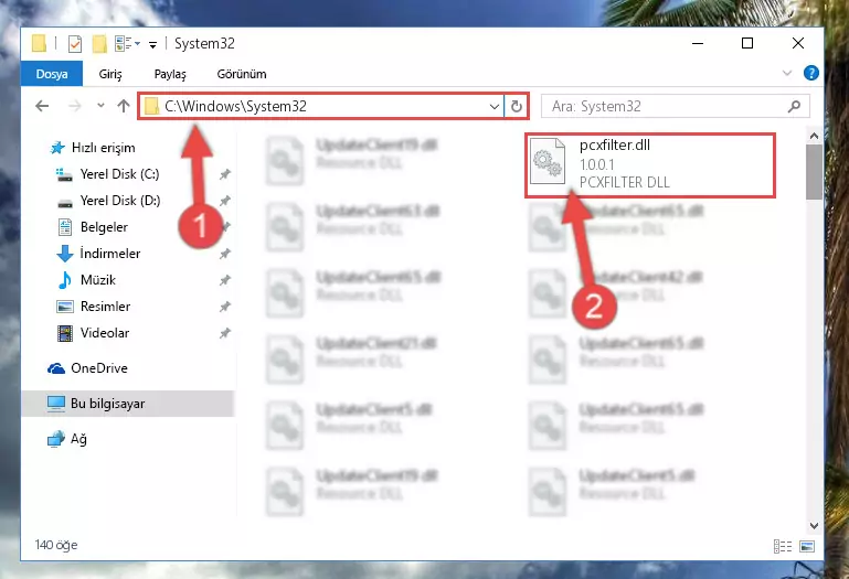 Pcxfilter.dll kütüphanesini Windows/System32 klasörüne yapıştırma