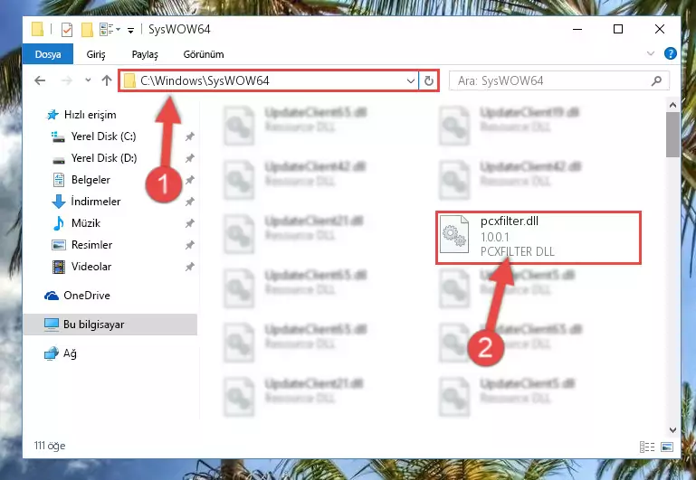 Pcxfilter.dll kütüphanesini Windows/sysWOW64 klasörüne yapıştırma