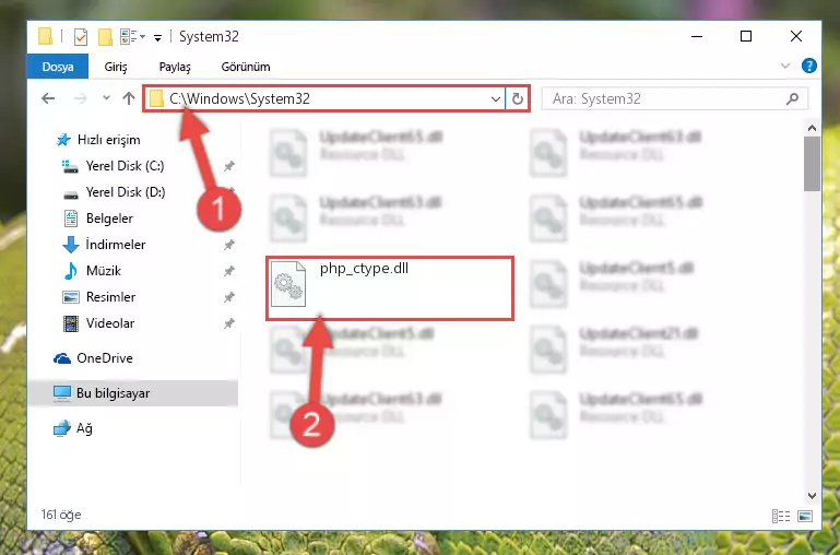 Php_ctype.dll dosyasını Windows/System32 dizinine kopyalama