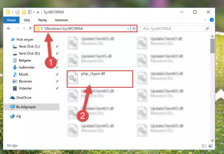 Php_ctype.dll dosyasını Windows/sysWOW64 dizinine kopyalama