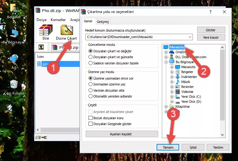 Phx.dll dosyasını Windows/System32 dizinine yapıştırma