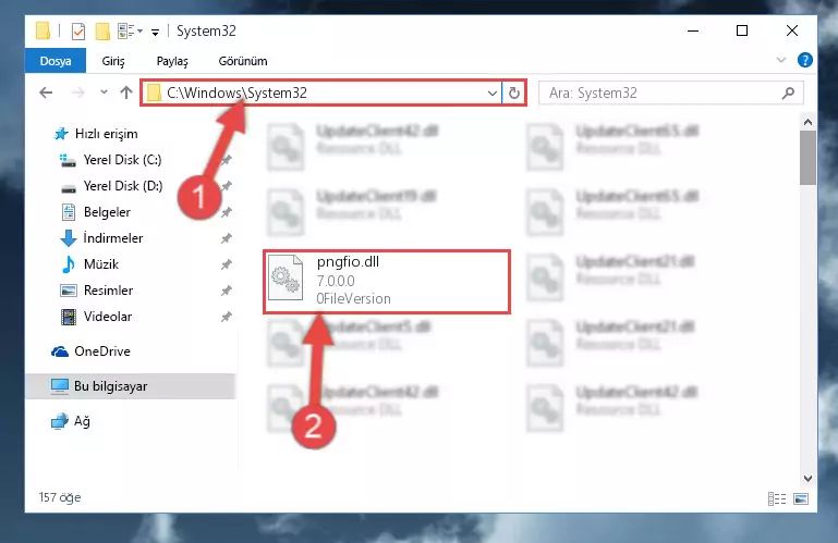 Pngfio.dll dosyasını Windows/System32 dizinine kopyalama