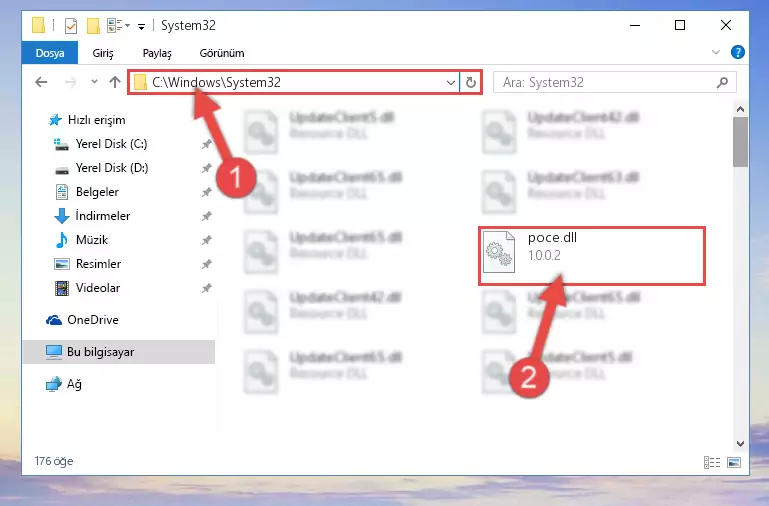Poce.dll kütüphanesini Windows/System32 klasörüne kopyalama