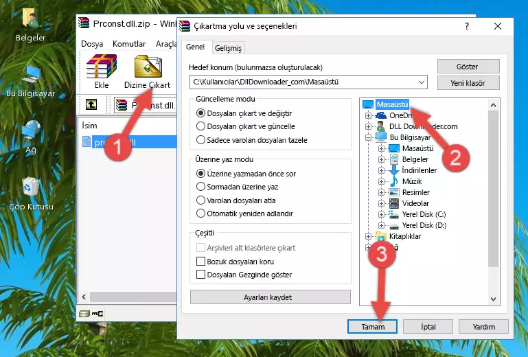 Prconst.dll kütüphanesini Windows/System32 klasörüne yapıştırma