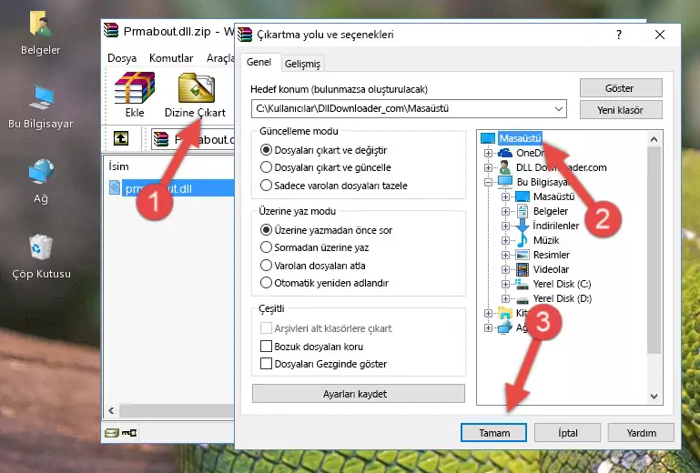 Prmabout.dll kütüphanesini Windows/System32 klasörüne yapıştırma