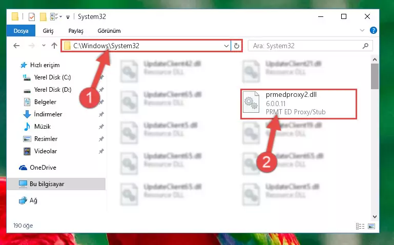 Prmedproxy2.dll dosyasını Windows/System32 dizinine kopyalama