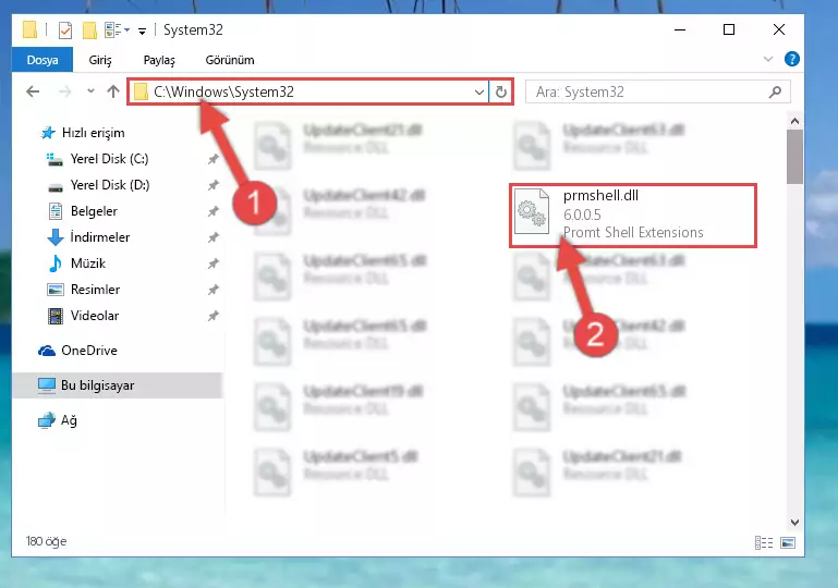 Prmshell.dll dosyasını Windows/System32 dizinine kopyalama