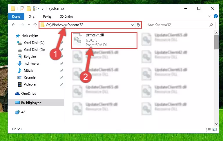 Prmtsvr.dll dosyasını Windows/System32 dizinine kopyalama