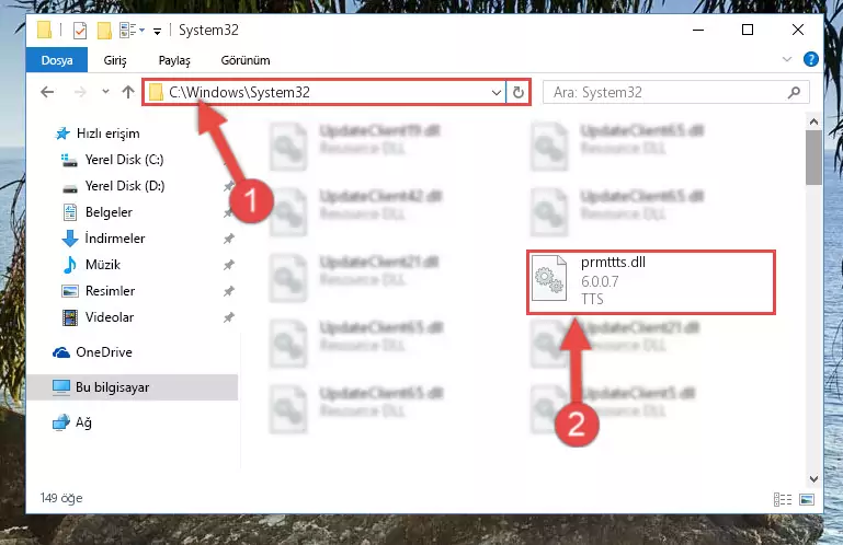 Prmttts.dll dosyasını Windows/sysWOW64 dizinine yapıştırma