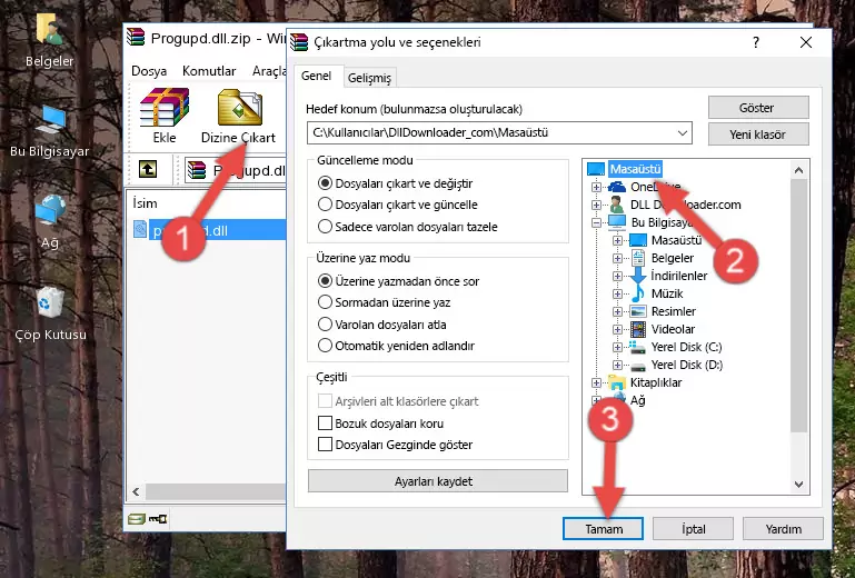 Progupd.dll kütüphanesini Windows/System32 klasörüne kopyalama