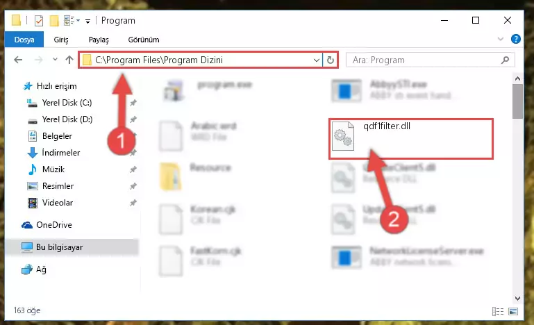 Qdf1filter.dll kütüphanesinin bozuk kaydını Kayıt Defterinden kaldırma (64 Bit için)