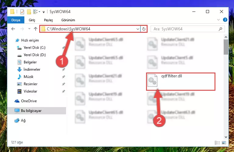 Qdf1filter.dll kütüphanesini Windows/sysWOW64 klasörüne kopyalama