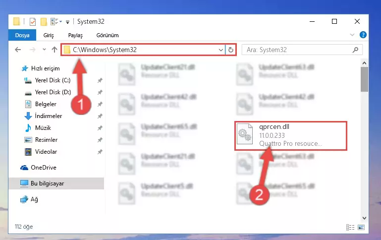 Qprcen.dll dosyasını Windows/System32 dizinine kopyalama