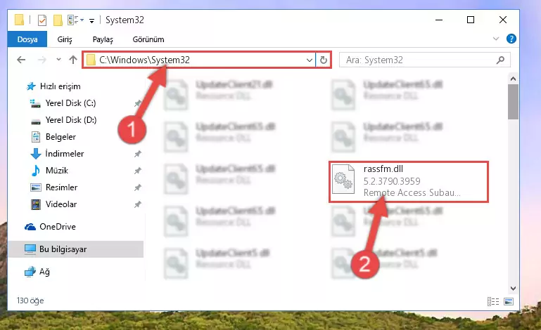 Rassfm.dll kütüphanesini Windows/System32 klasörüne yapıştırma