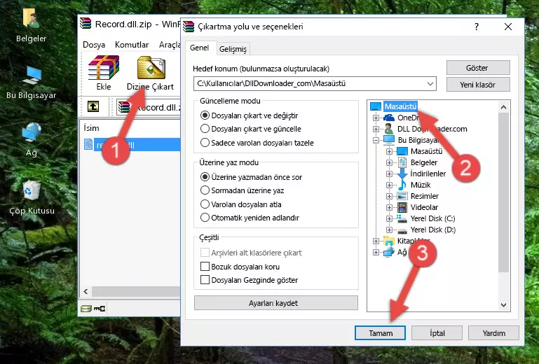 Record.dll kütüphanesini Windows/System32 klasörüne kopyalama