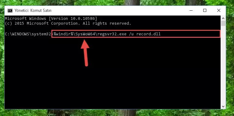 Record.dll kütüphanesini sisteme tekrar kaydetme (64 Bit için)