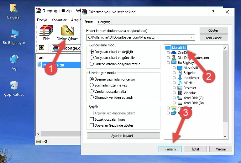 Recpage.dll dosyasını Windows/System32 dizinine kopyalama