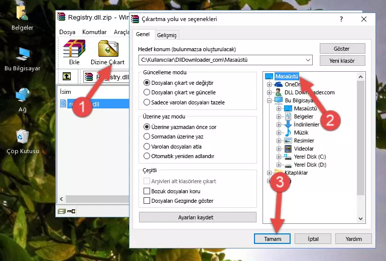 Registry.dll kütüphanesini Windows/System32 klasörüne yapıştırma