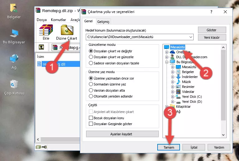 Remotepg.dll kütüphanesini Windows/System32 klasörüne kopyalama