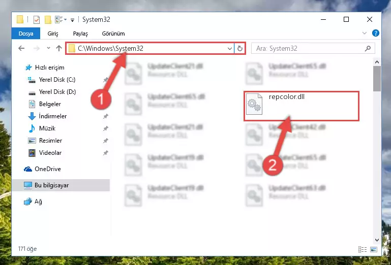Repcolor.dll kütüphanesini Windows/sysWOW64 klasörüne yapıştırma