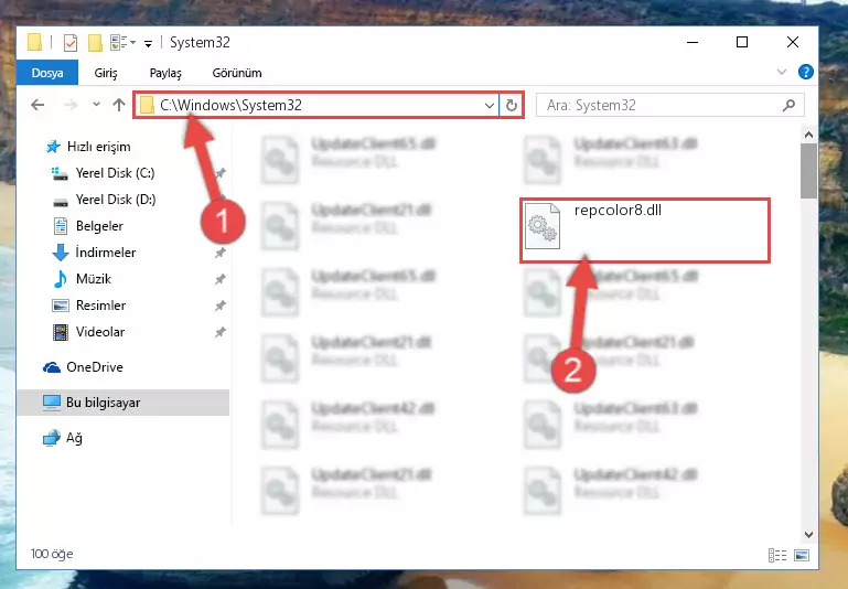 Repcolor8.dll kütüphanesini Windows/sysWOW64 klasörüne kopyalama