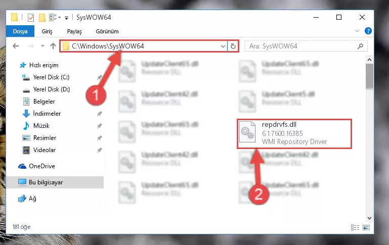 Repdrvfs.dll kütüphanesini Windows/sysWOW64 klasörüne kopyalama