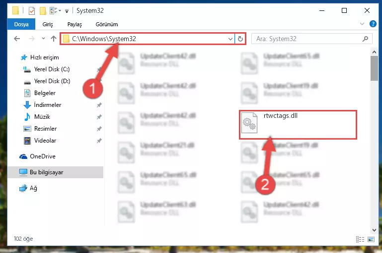Rtwctags.dll kütüphanesini Windows/sysWOW64 klasörüne yapıştırma