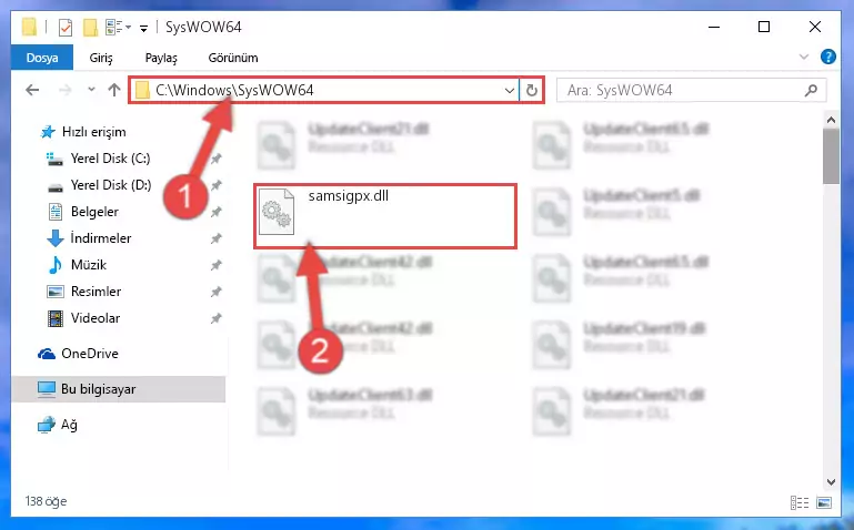 Samsigpx.dll kütüphanesini Windows/sysWOW64 klasörüne kopyalama