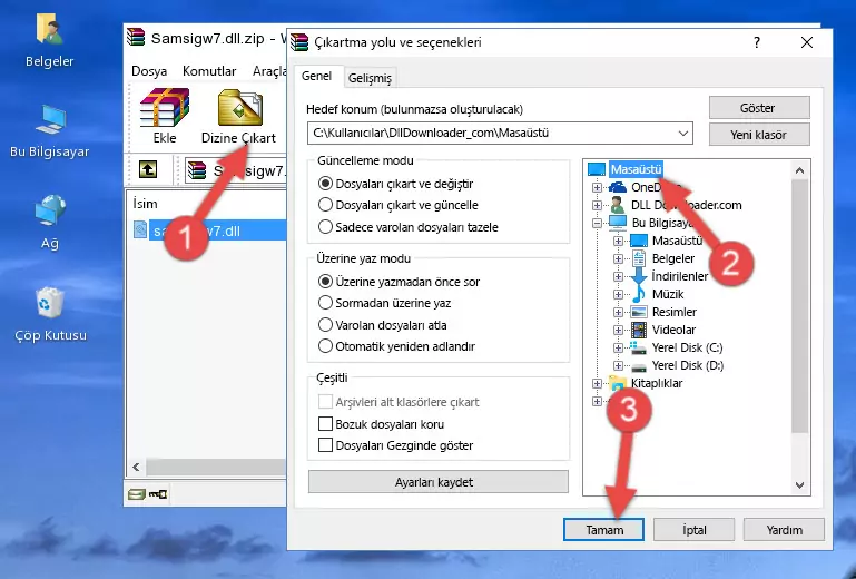 Samsigw7.dll dosyasını Windows/System32 dizinine kopyalama