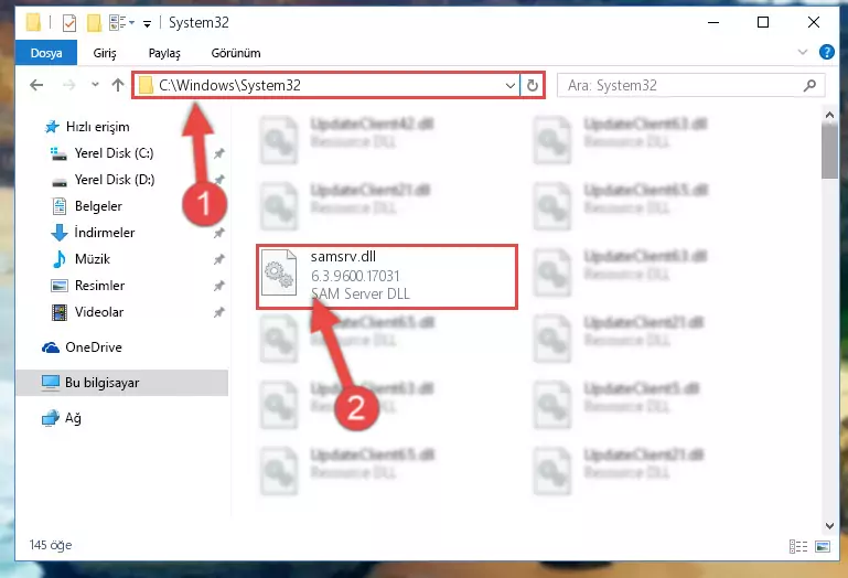 Samsrv.dll dosyasını Windows/System32 dizinine kopyalama