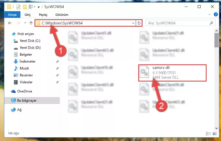 Samsrv.dll dosyasını Windows/sysWOW64 dizinine kopyalama