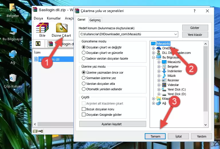 Sasllogin.dll dosyasını Windows/System32 dizinine kopyalama