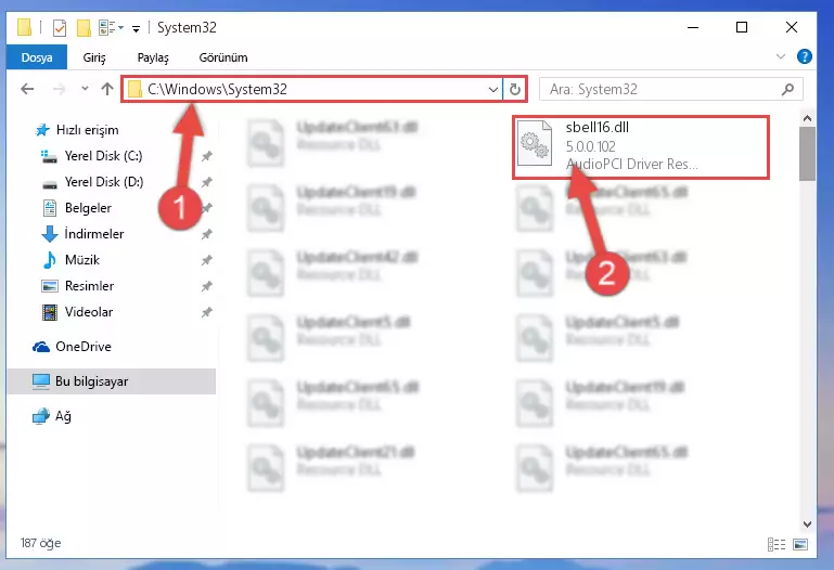Sbell16.dll dosyasını Windows/System32 dizinine kopyalama