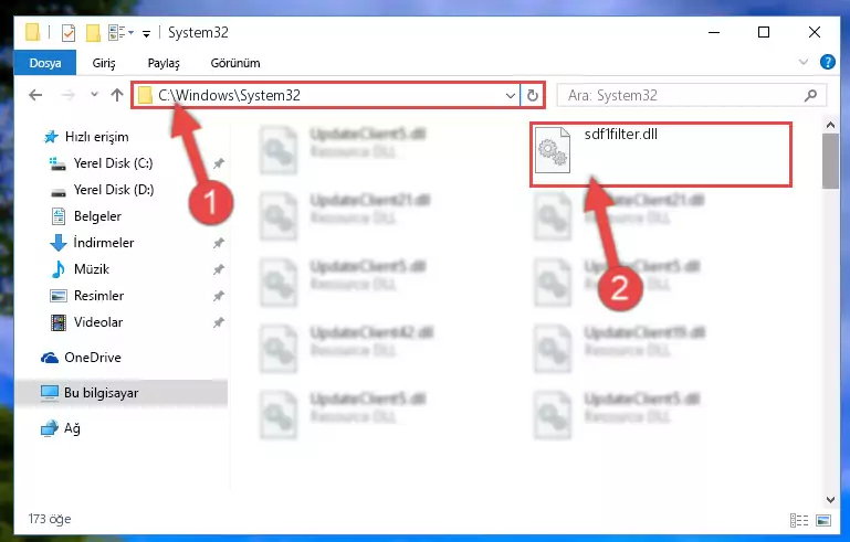 Sdf1filter.dll kütüphanesini Windows/sysWOW64 klasörüne yapıştırma